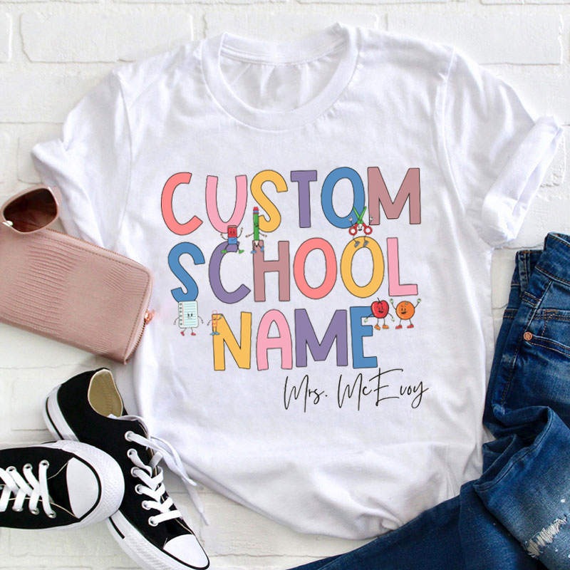 Personalized Cute Animated Characters Teacher T-Shirt