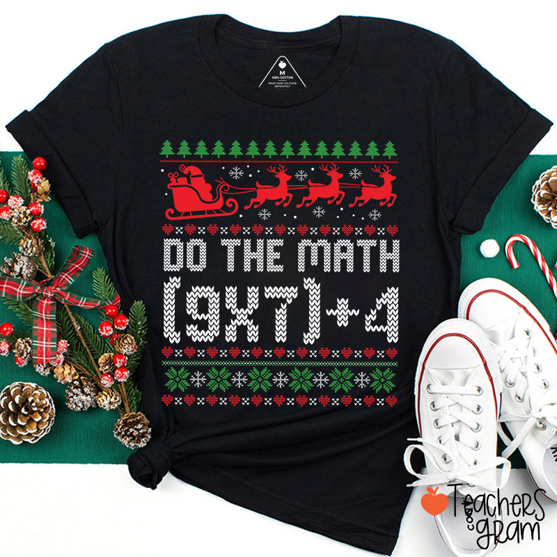Santa Sleigh Math Teacher Christmas Teacher T-Shirt