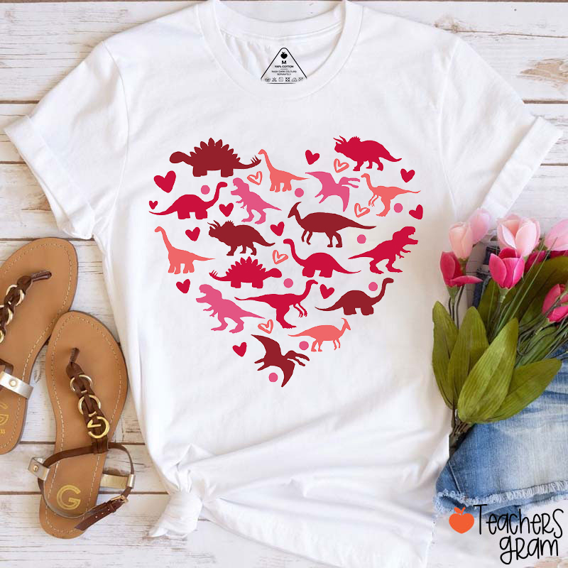 Cute Dinosaur Heart Teacher T-Shirt