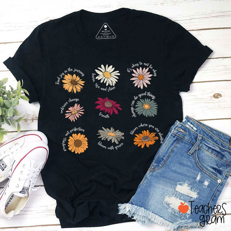 Motivational Daisy Floral Teacher T-Shirt