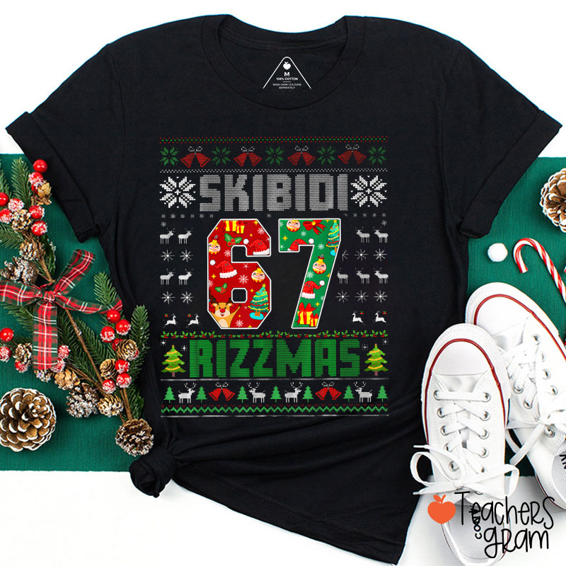 Skibidi Six Seven Rizzmas Funny Christmas Teacher T-Shirt