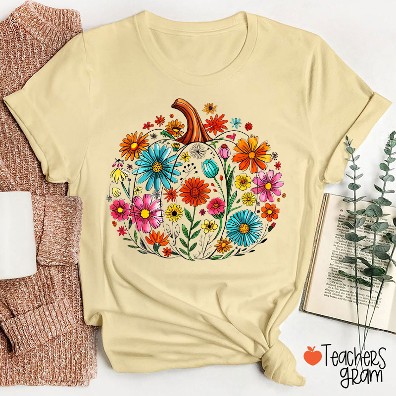 Floral Pumpkin Teacher T-Shirt
