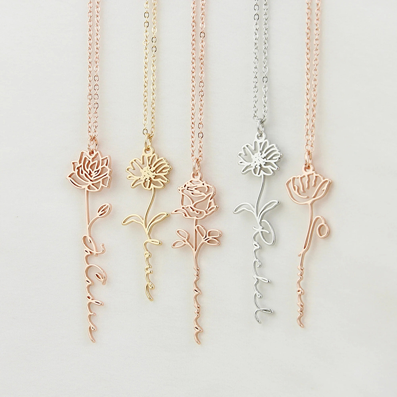Personalized Name And Birthday Flower Jewelry Teacher Necklace