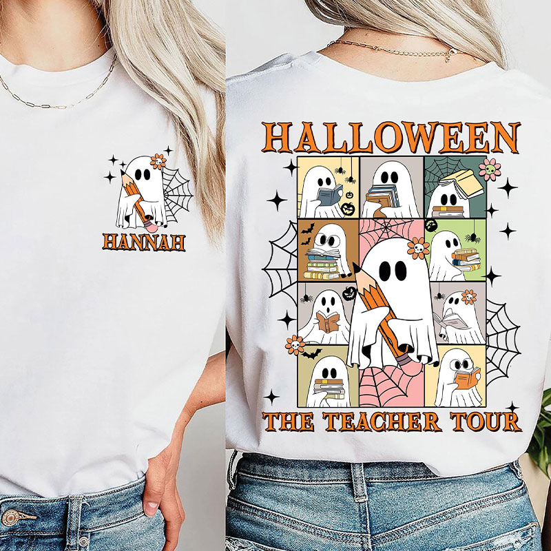 Personalized Halloween The Teacher Tour Teacher Two Sided T-Shirt