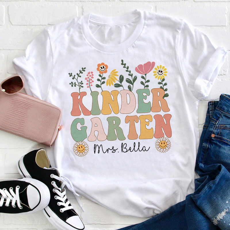 Personalized In A Class With Blooming Flowers Teacher T-Shirt