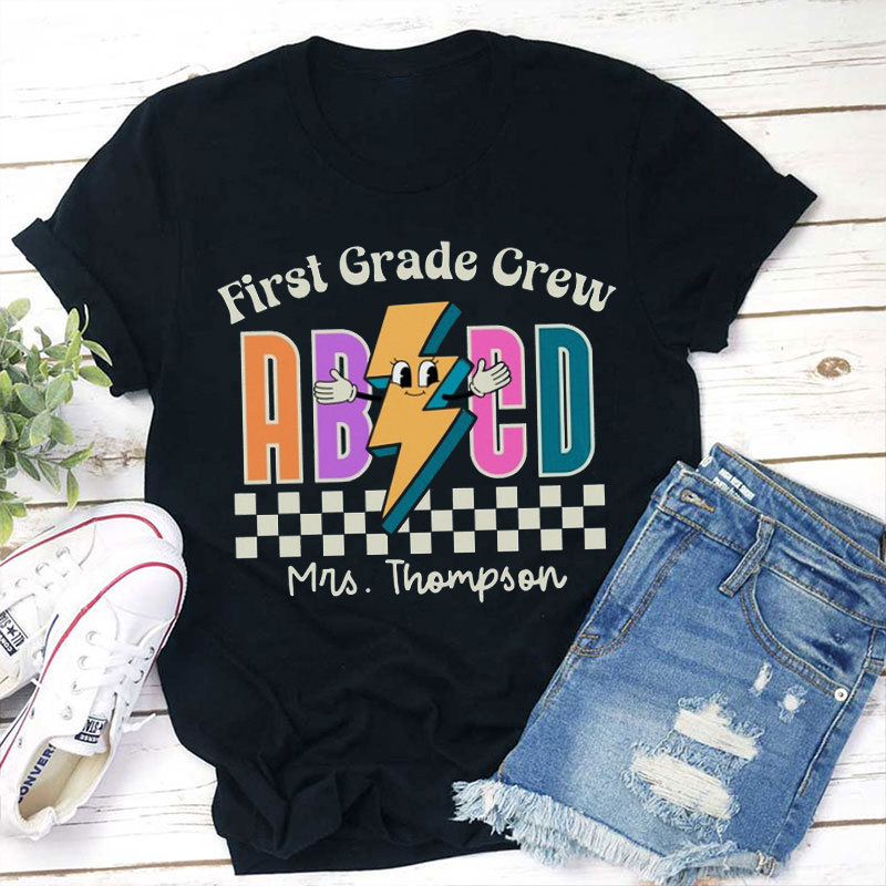 Personalized Cute Lightning Checkerboard Grade And Name Teacher T-Shirt