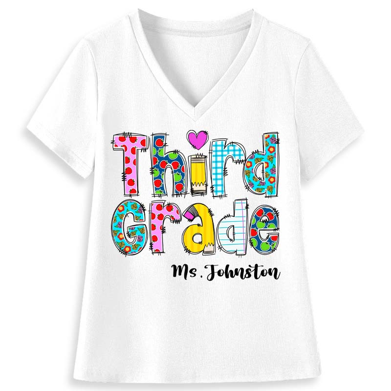 Personalized I'm A Teacher Female V-Neck T-Shirt