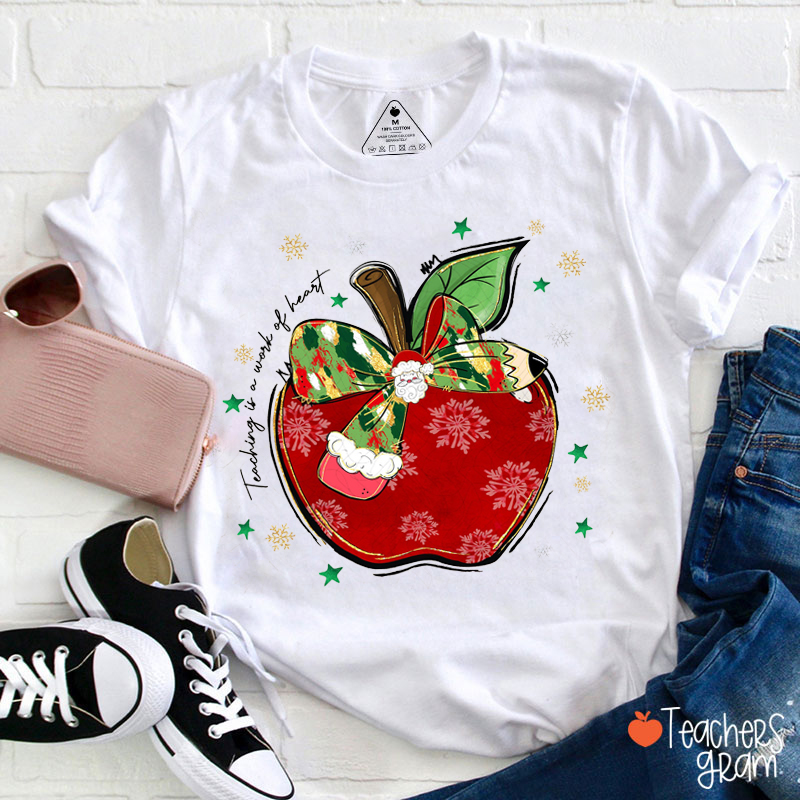 Christmas Apple Pencil Bow Teacher T-Shirt