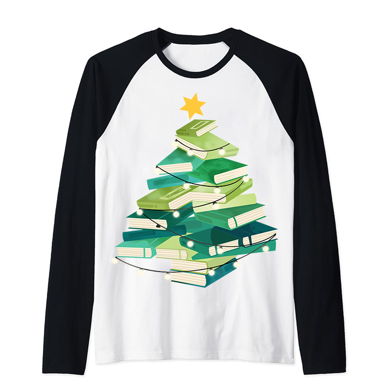 Christmas Book Teacher Raglan Long Sleeve T-Shirt