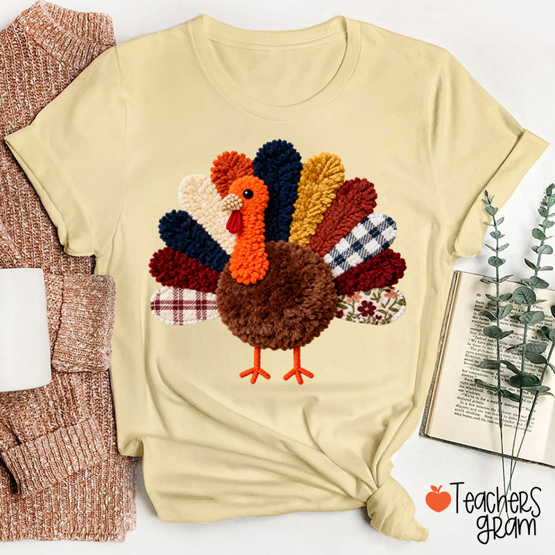 Faux Yarn Turkey Teacher T-shirt
