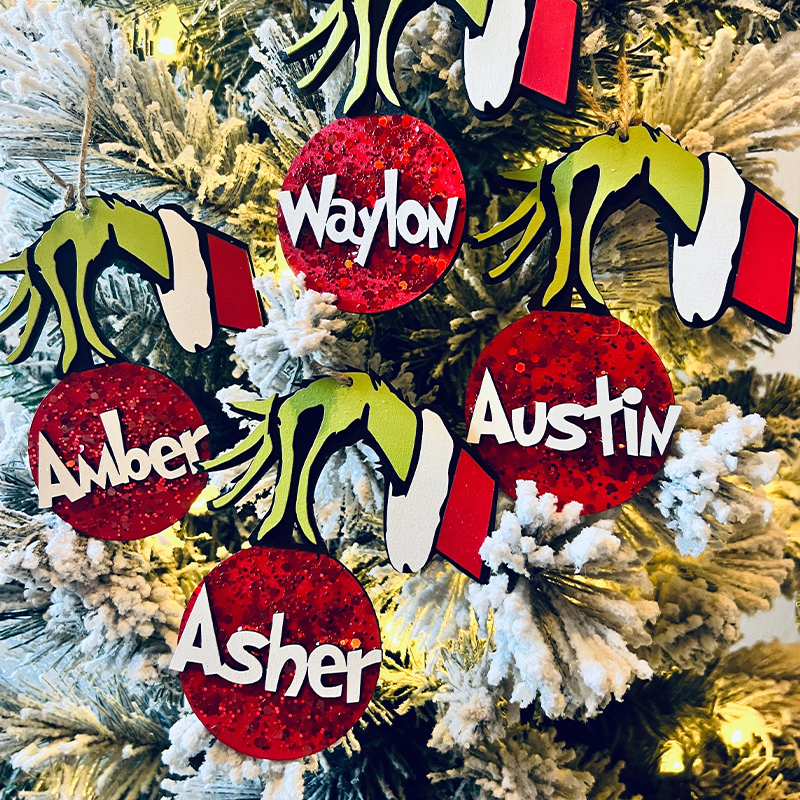 Personalized 3D Printing Holding Name Christmas Glitter Teacher Ornament