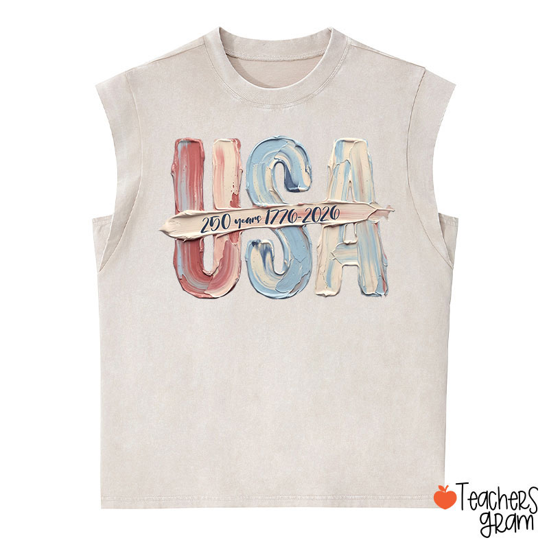 Watercolor USA 250 Years Teacher Washed Tank Top