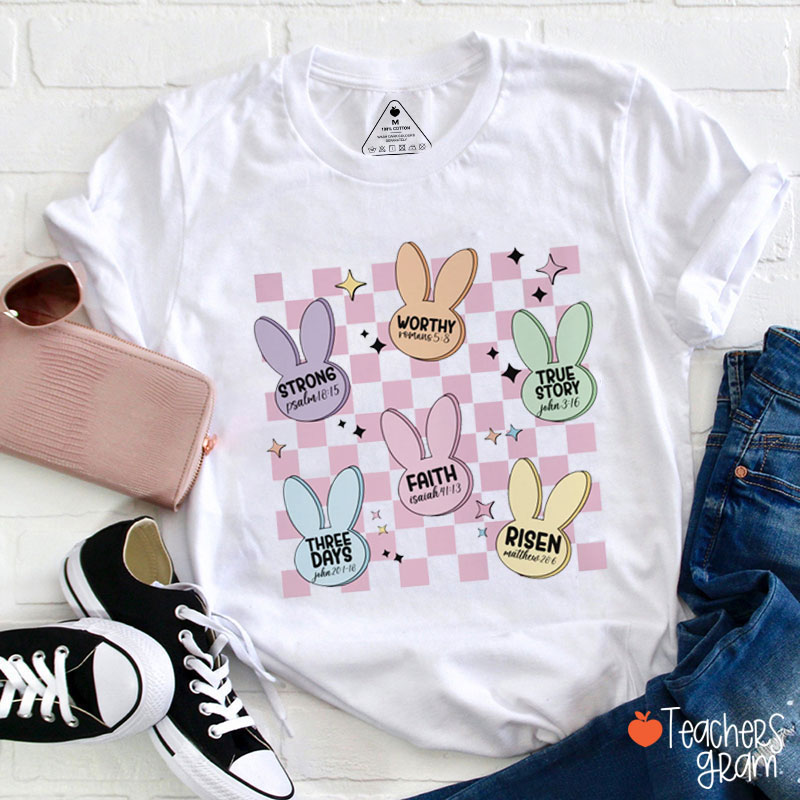 Colorful Bunny Happy Easter Teacher T-Shirt