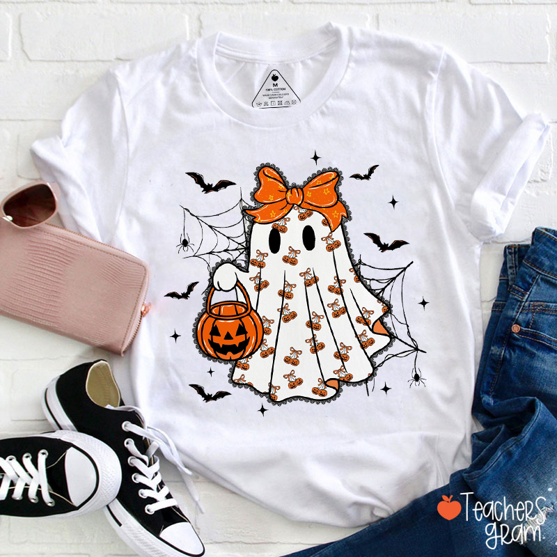 Lace Ghost Pumpkin Cherry Teacher T-Shirt