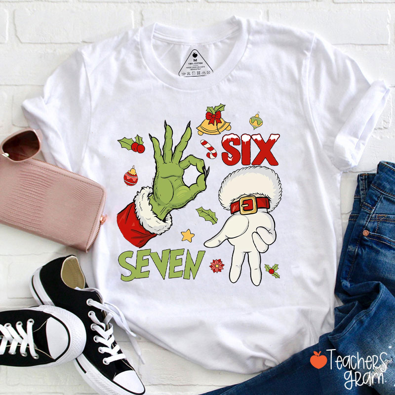 Funny Six Seven Meme Christmas Mean Guy Teacher T-Shirt