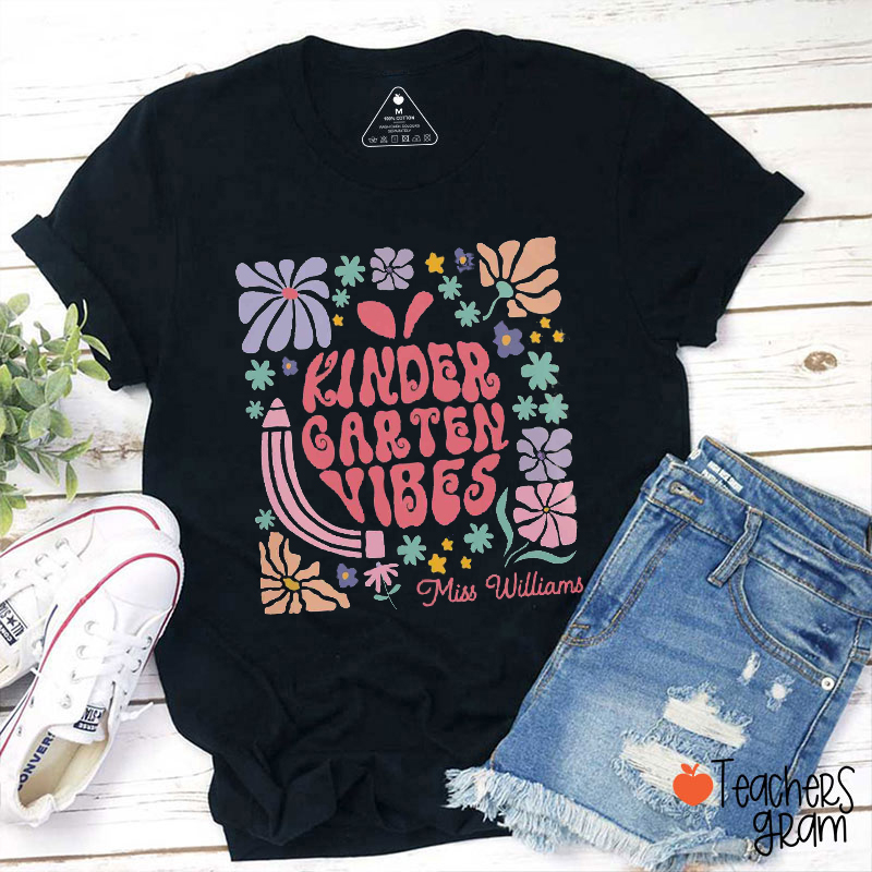 Personalized Grade And Name Flowers Pencil Apple Teacher T-Shirt
