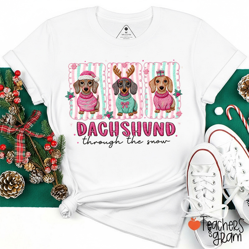 Dachshund Through The Snow Teacher T-Shirt