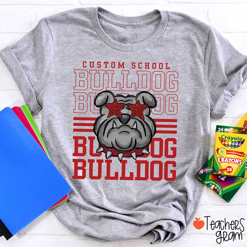 Personalized Mascot And School Name Stacked Typography Teacher T-Shirt