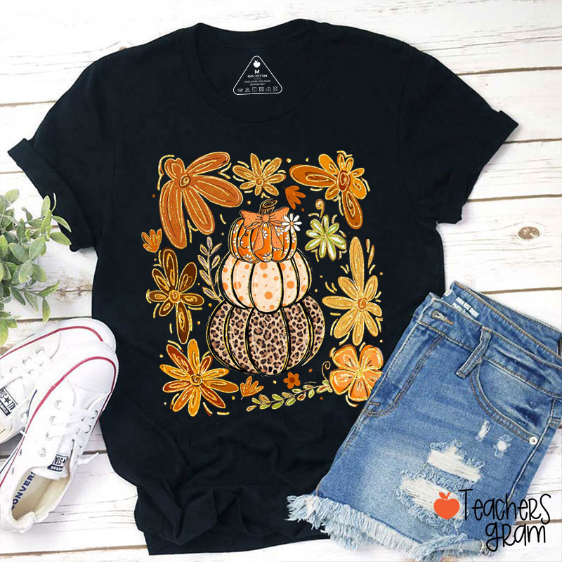 Flower Pumpkin Teacher T-Shirt