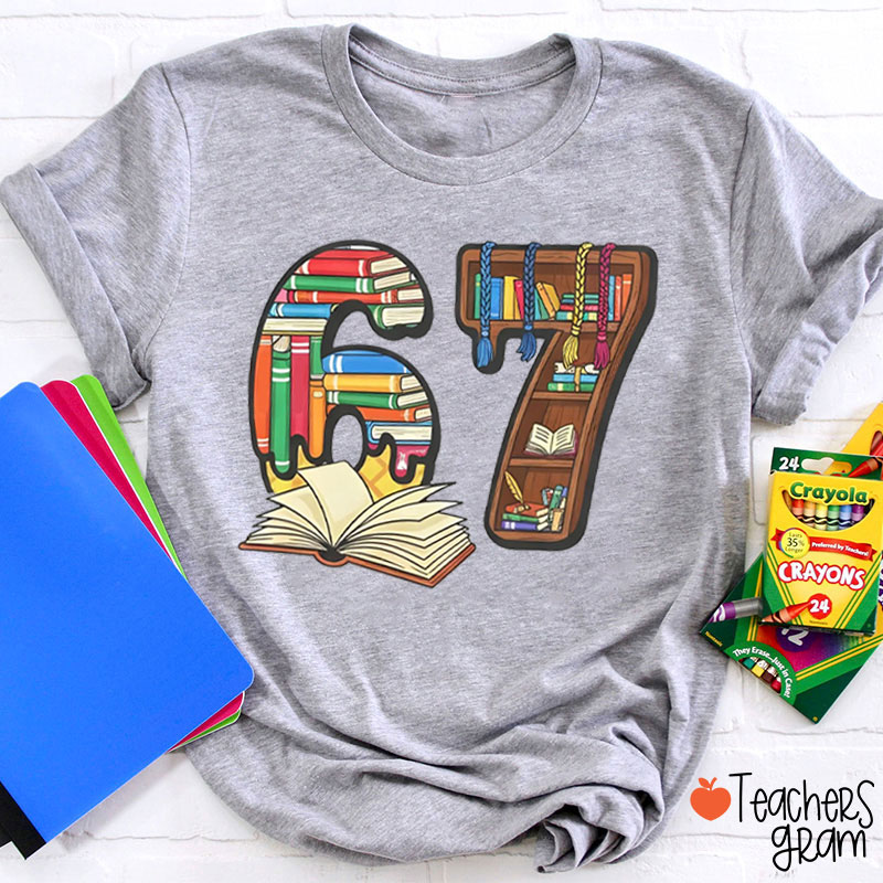 Six Seven Book Shelf Book Lover Teacher T-Shirt