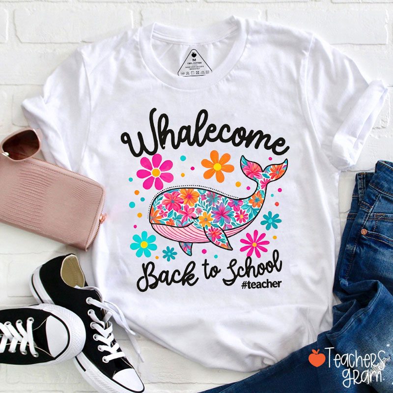 Personalized Hashtag Floral Whale Welcome Back To School Teacher T-Shirt