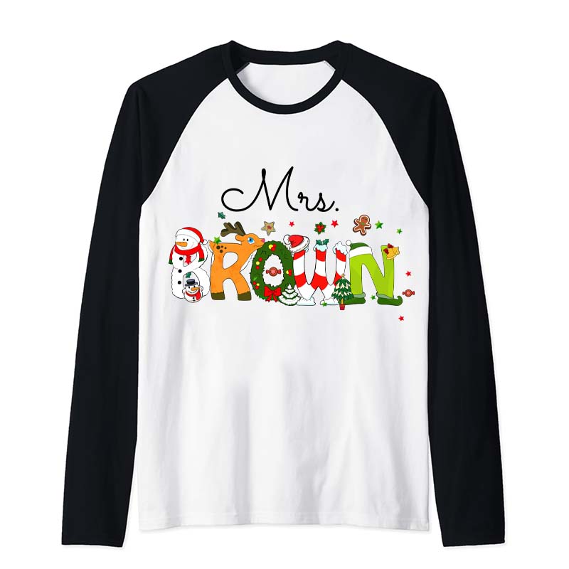 Personalized Christmas Style Teacher Raglan Long Sleeve T-Shirt