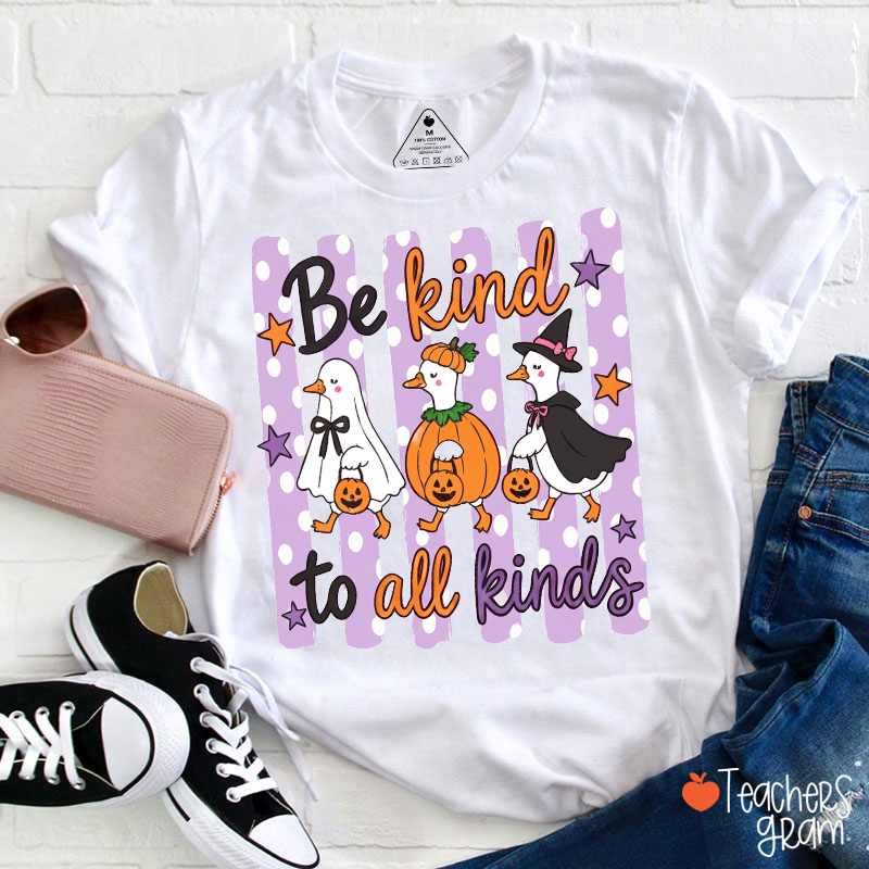 Be Kind To All Kinds Halloween Silly Goose Striped Teacher T-Shirt