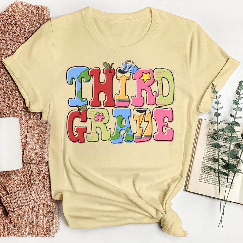 Personalized Fun Apple Core Design Letters Teacher T-Shirt