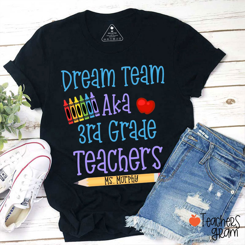 Personalized Crayons Apple Pencil Teacher T-Shirt