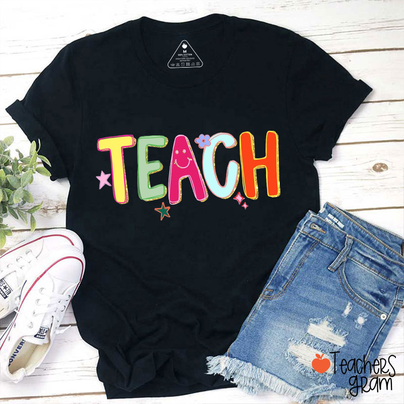 Personalized Grade Smiley Star Heart Teacher T-Shirt