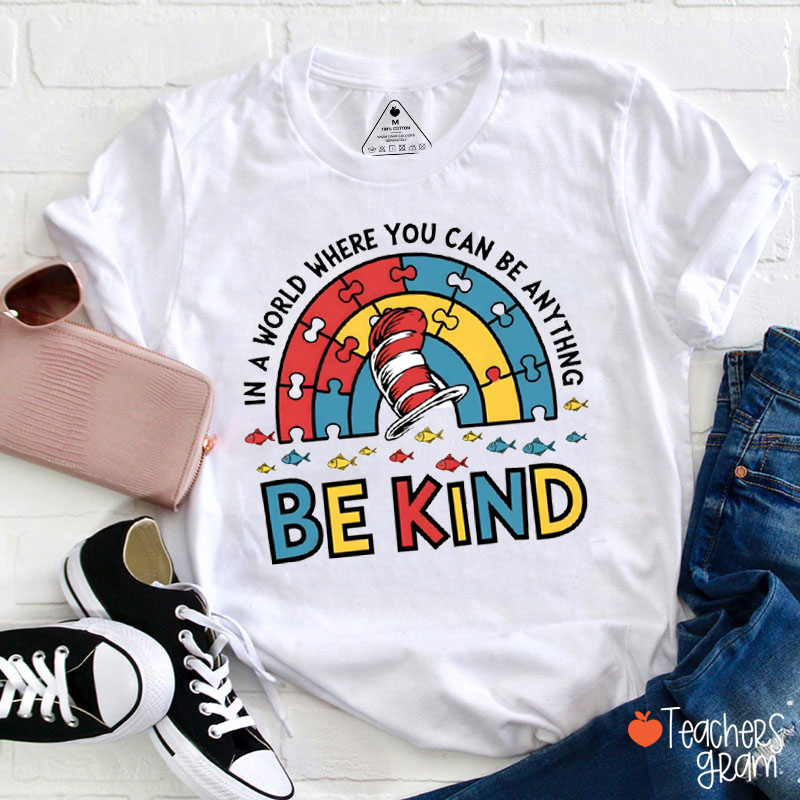 Be Kind Cat In Hat Autism Awareness Teacher T-Shirt