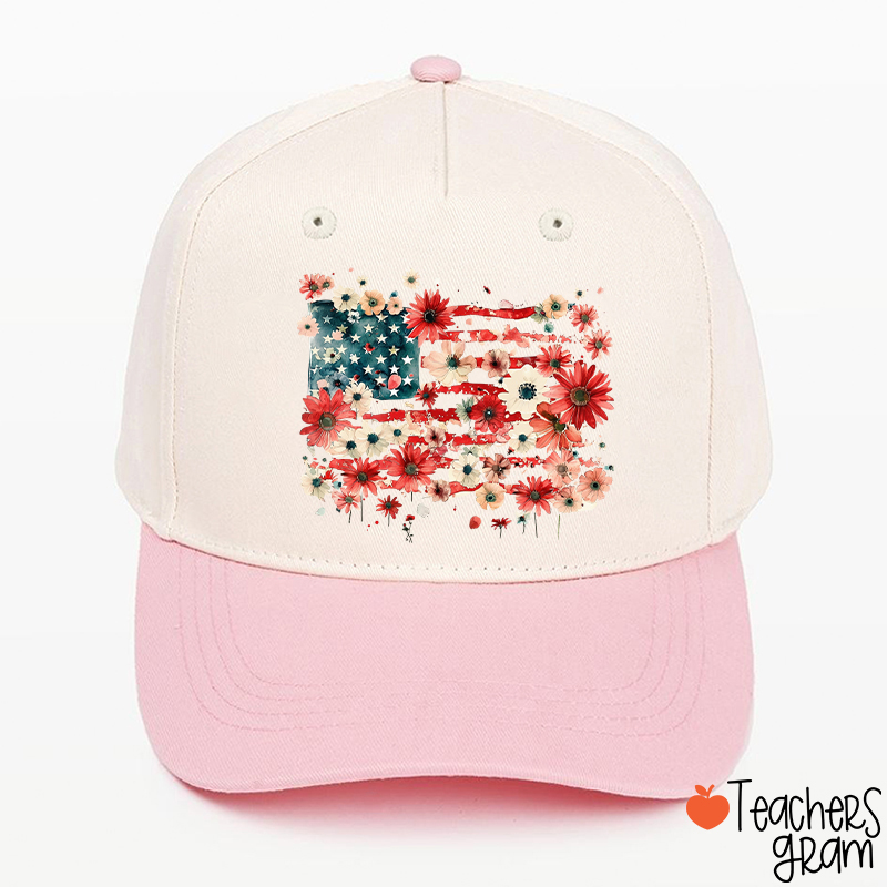 American Flag Floral Teacher Baseball Cap