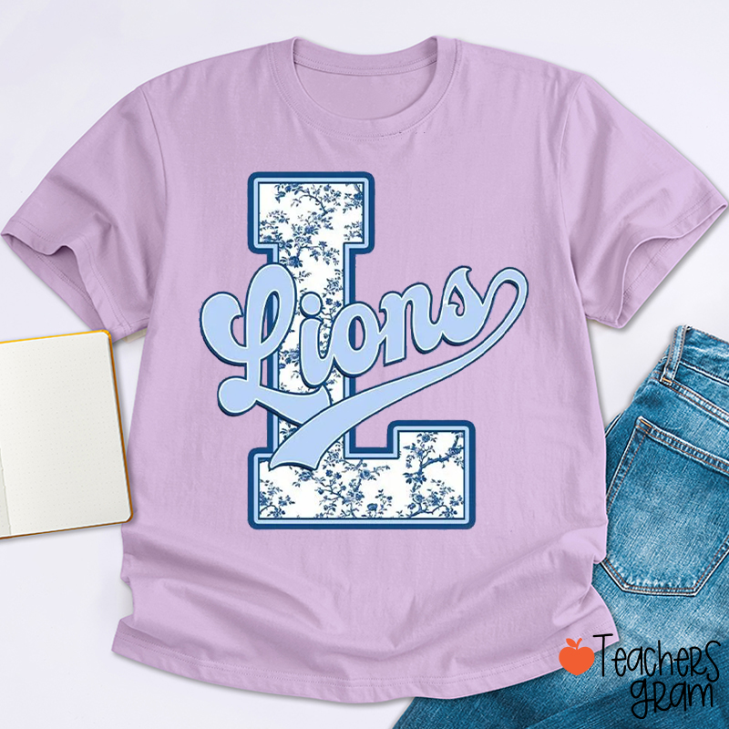 Personalized Mascot Floral Pattern Varsity Letter Teacher T‑Shirt