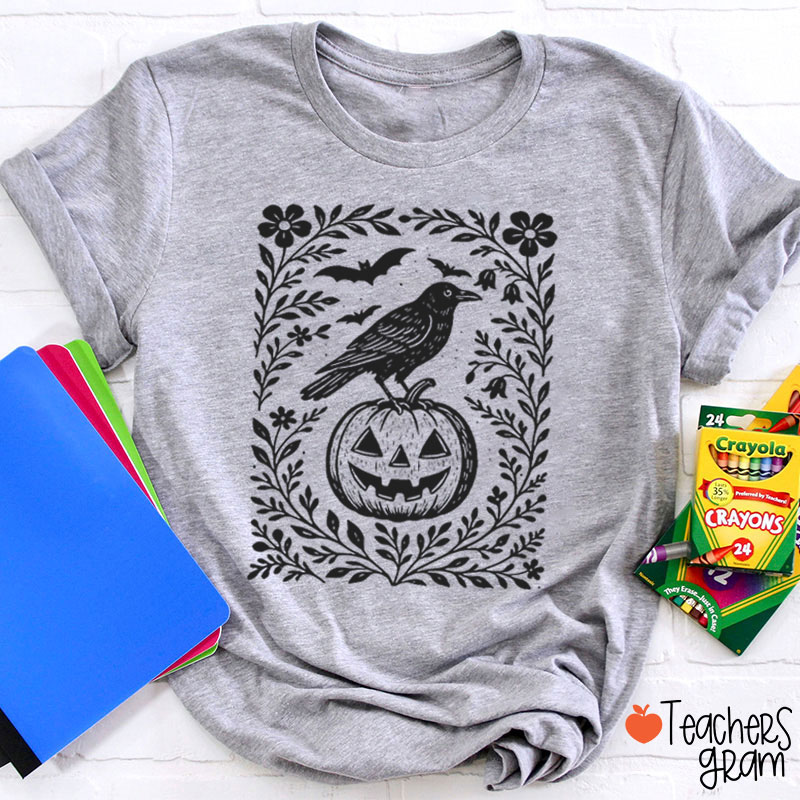 Crow And Pumpkin Teacher T-Shirt