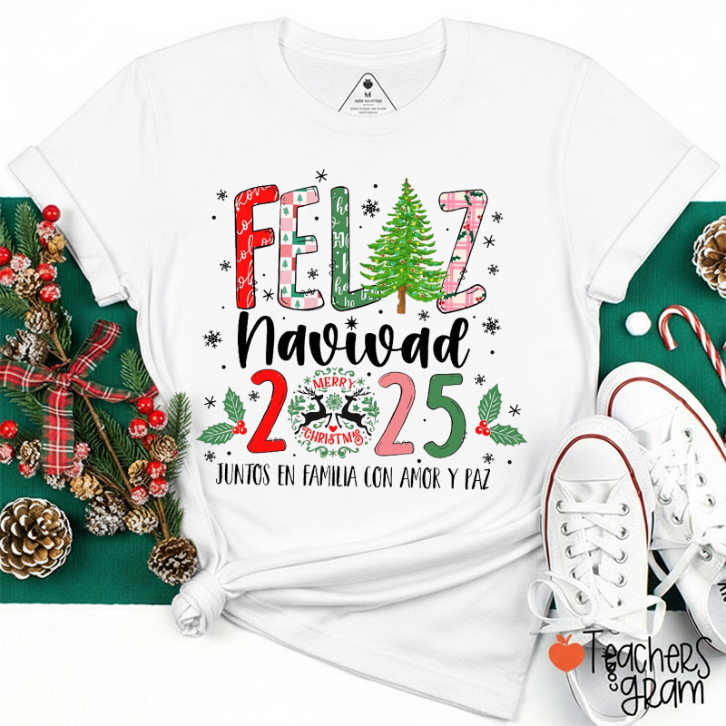 Personalized Feliz Navidad Christmas Spanish Teacher T-Shirt