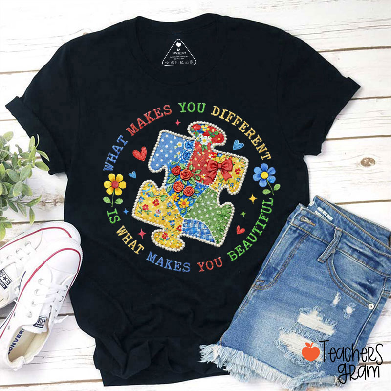 Faux Patchwork What Makes You Different Teacher T-Shirt