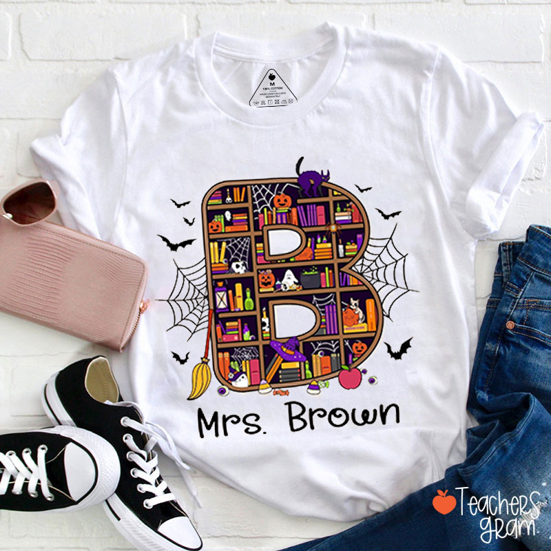 Personalized Name And Initials Reading Ghost Teacher T-Shirt