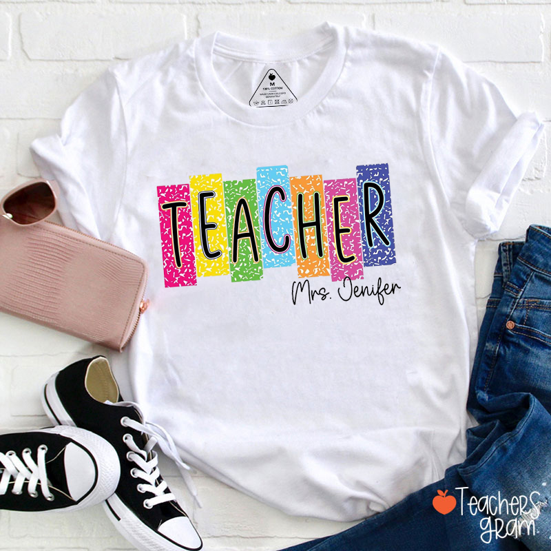 Personalized Text Colorful Pattern First Day Teacher T-Shirt