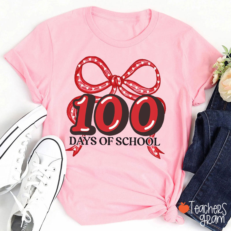 Coquette Bow 100 Days Of School Teacher T-Shirt