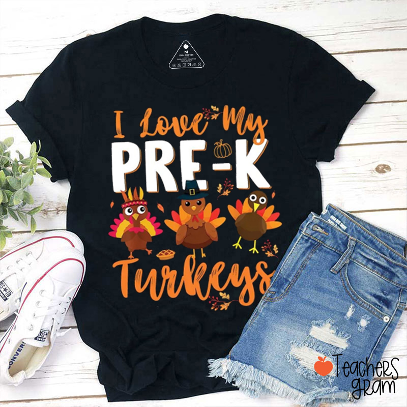 Personalized I Love My Little Turkeys Teacher T-Shirt