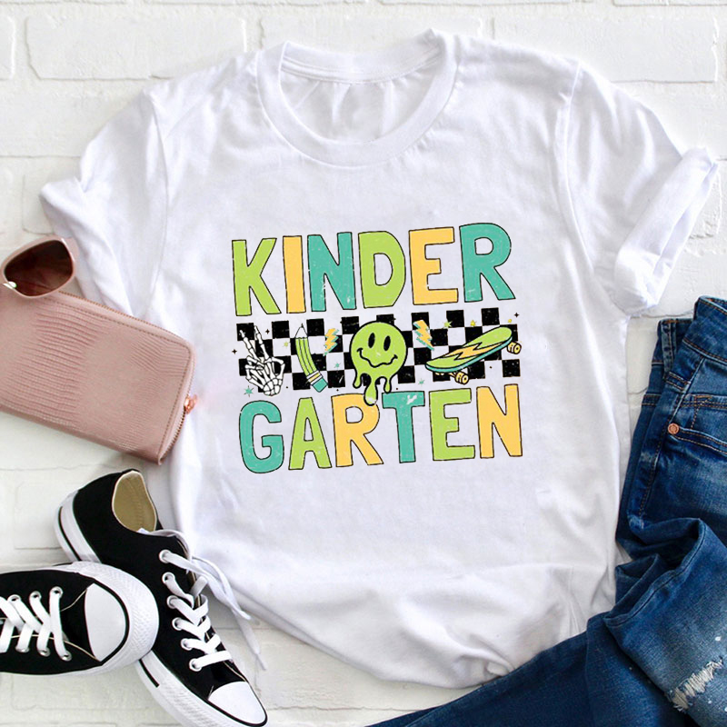 Personalized Grade Plaid Cartoon Print Teacher T-Shirt