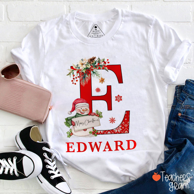 Personalized Name Snowman Holly Teacher T-Shirt