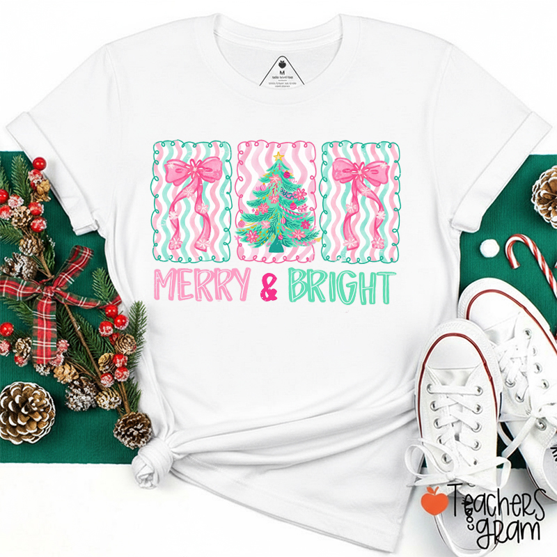 Comfort Colors Merry And Bright Christmas Teacher T-Shirt