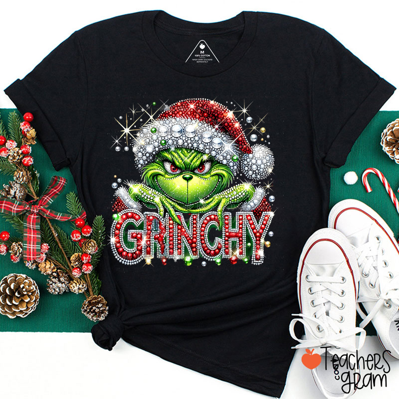 Faux Rhinestone Christmas Mean Guy Teacher T-Shirt