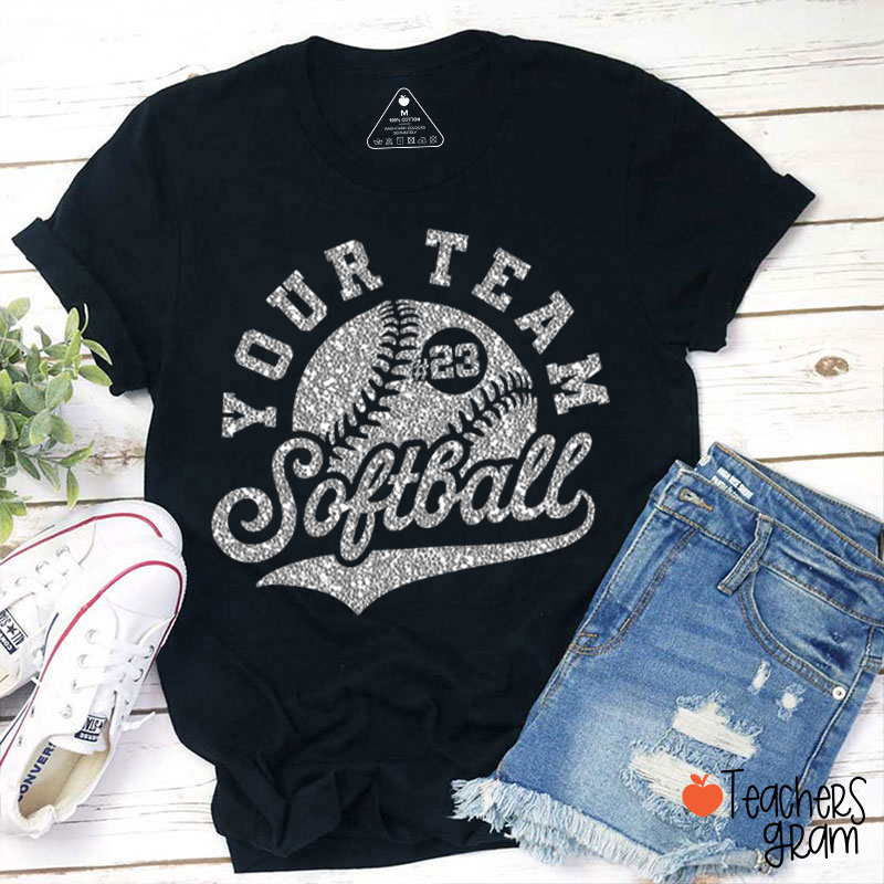 Personalized Sport Team Name Glitter Game Day Teacher T-Shirt
