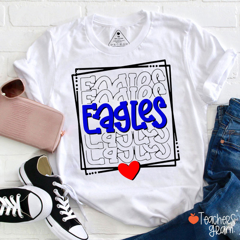 Personalized Mascot Stacked Typography Love School Spirit Teacher T-Shirt