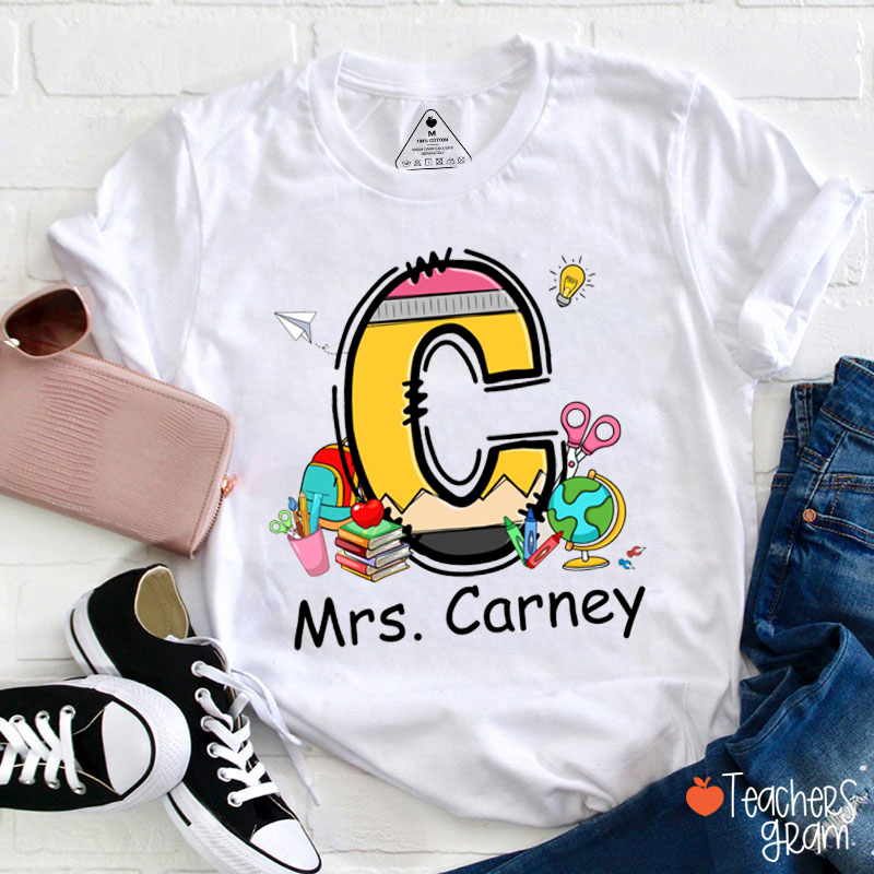 Personalized Text Flowers Apple Teacher T-Shirt
