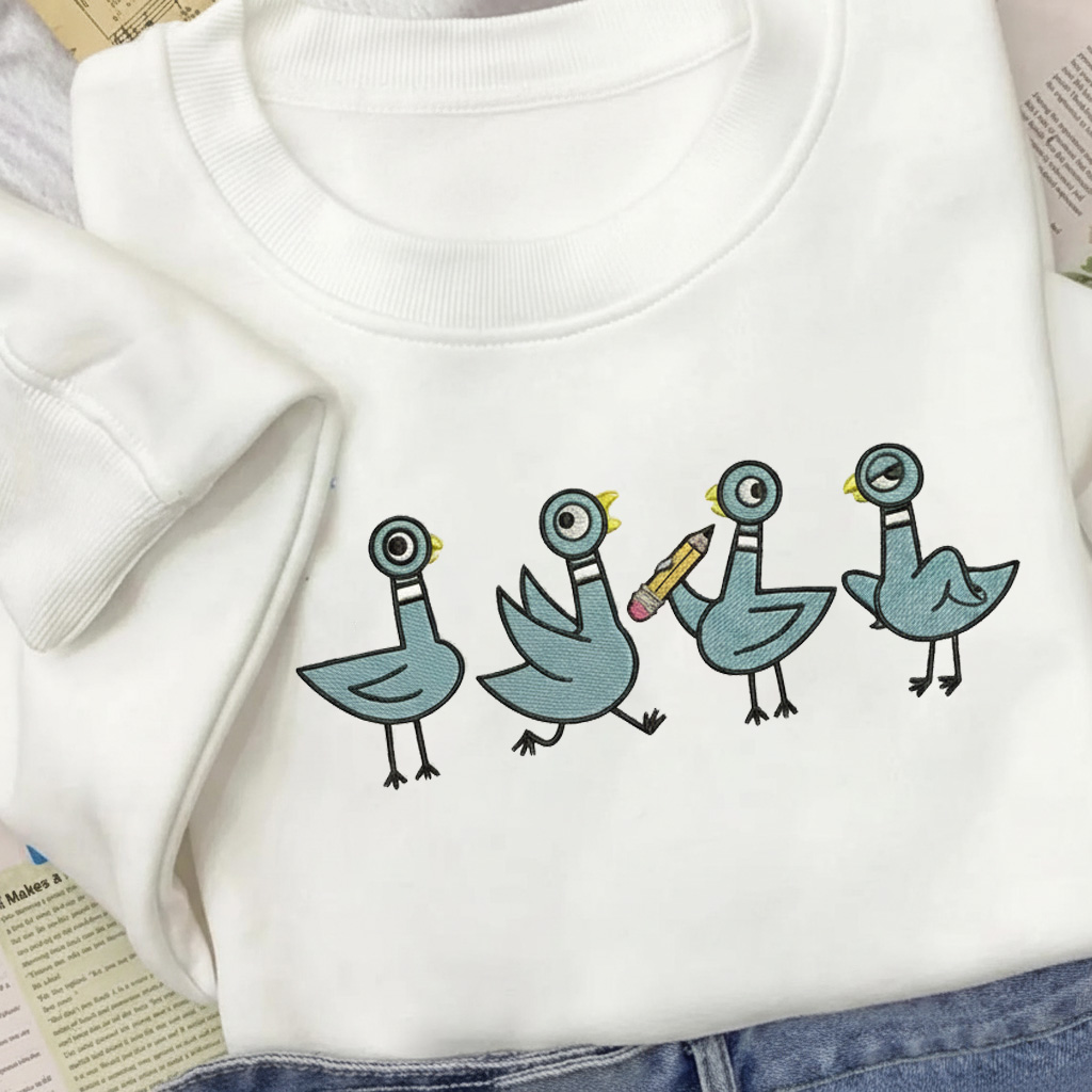Embroidered Reading Pigeon Teacher Sweatshirt