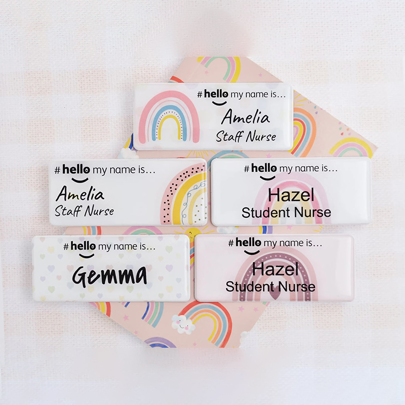 Personalized Name Hello My Name Is Rainbow Teacher Pin