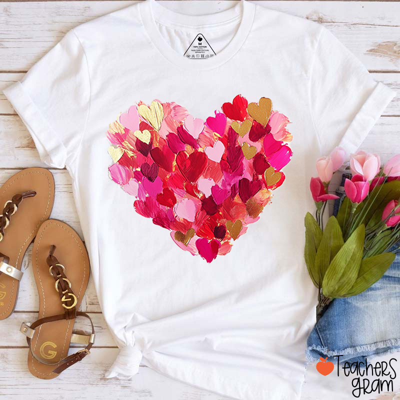 Oil Painting Heart Valentine Teacher T-Shirt